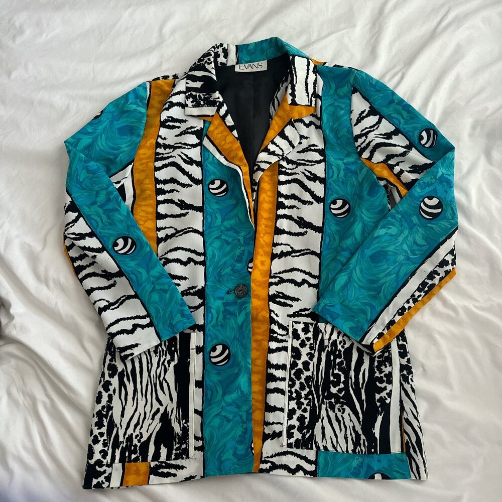Vintage Evans Yellow and Blue Zebra Print Blazer